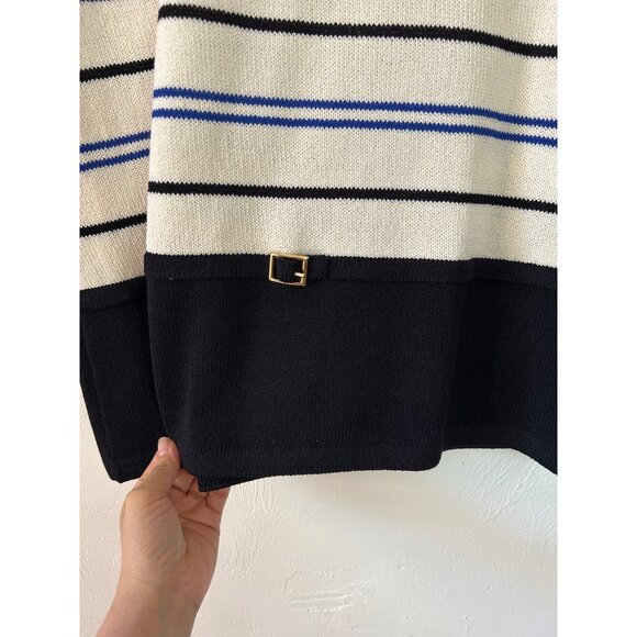 St. John Women's SZ 14 Striped Sleeveless Sweater Top Black & Cream - Picture 4 of 9